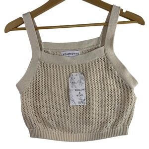 NWT 2-Piece Tank/Pant SET Crochet Knit Cotton Beige Coastal Cottagecore Large‎